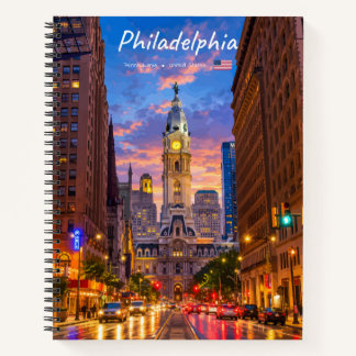 Philadelphia, USA - City Hall Twilight Skyline Notebook