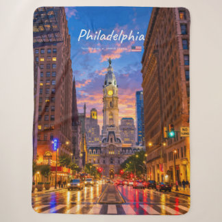 Philadelphia, USA - City Hall Twilight Skyline Sherpa Blanket