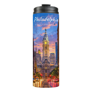 Philadelphia, USA - City Hall Twilight Skyline Thermal Tumbler
