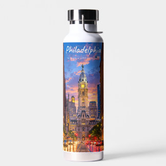 Philadelphia, USA - City Hall Twilight Skyline Water Bottle