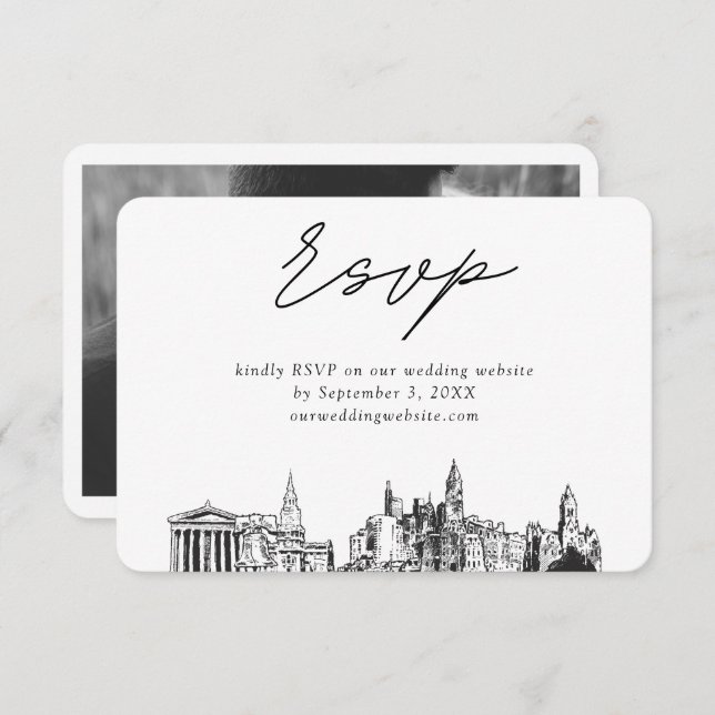 Philadelphia Wedding Minimalist Sketch RSVP Enclosure Card (Front/Back)