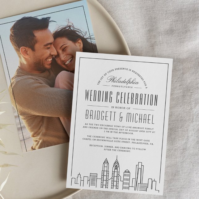 Philadelphia Wedding | Modern Deco City Skyline  Invitation (Creator Uploaded)