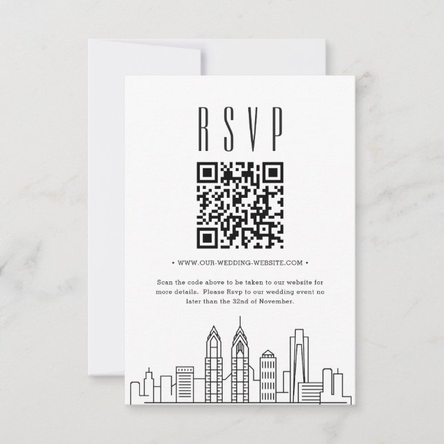 Philadelphia Wedding QR code RSVP Invitation (Front)