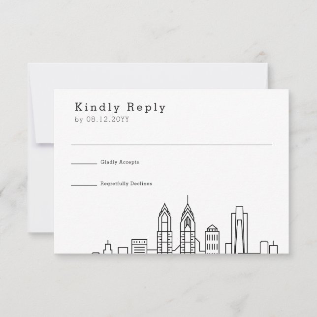 Philadelphia Wedding | Stylised Skyline RSVP Card (Front)