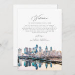 PHILADELPHIA Welcome Letter Timeline Wedding Card<br><div class="desc">This wedding welcome letter and timeline features a watercolor painting of the Philadelphia, Pennsylvania skyline. This timeline is the perfect addition to your tropical destination wedding welcome bags. Easily edit *most* wording on this timeline. Click 'click to customise further' in the personalisation section to open up the full editor. To...</div>