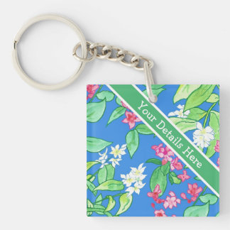 Philadelphus and Weigela Spring Blossoms on Blue Key Ring