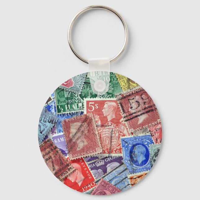 Philately vintage uk stamps key ring (Front)