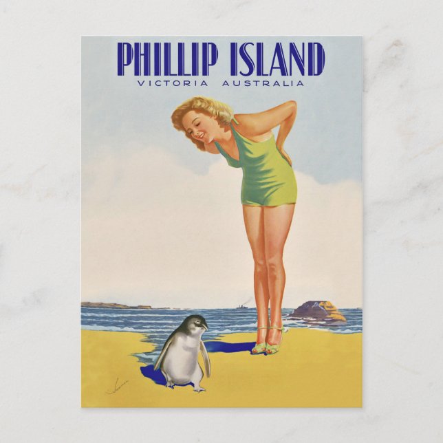 Philip island, Australia, girl with penguin Postcard (Front)