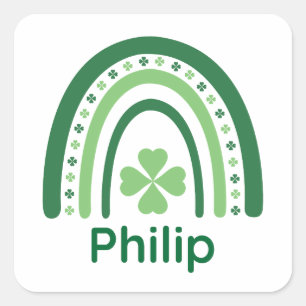 Philip Name Clover Boho Rainbow Square Sticker