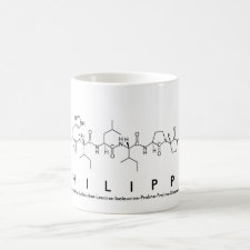 Mug featuring the name Philippe spelled out in the single letter amino acid code