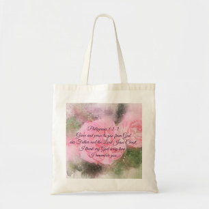 Philippians 1:2-3 Grace and Peace to You Scripture Tote Bag