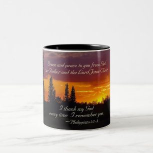 Philippians 1:2-3 Grace and Peace to You, Sunset Two-Tone Coffee Mug