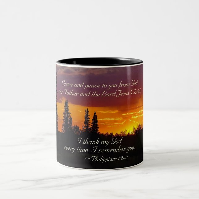 Philippians 1:2-3 Grace and Peace to You, Sunset Two-Tone Coffee Mug (Center)