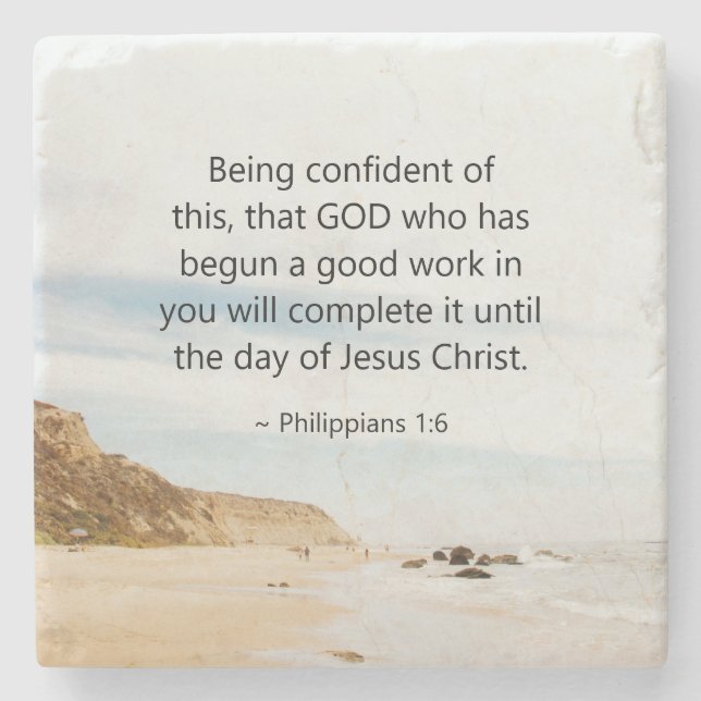 Philippians 1:6 GOD who has begun a good work Stone Coaster (Front)