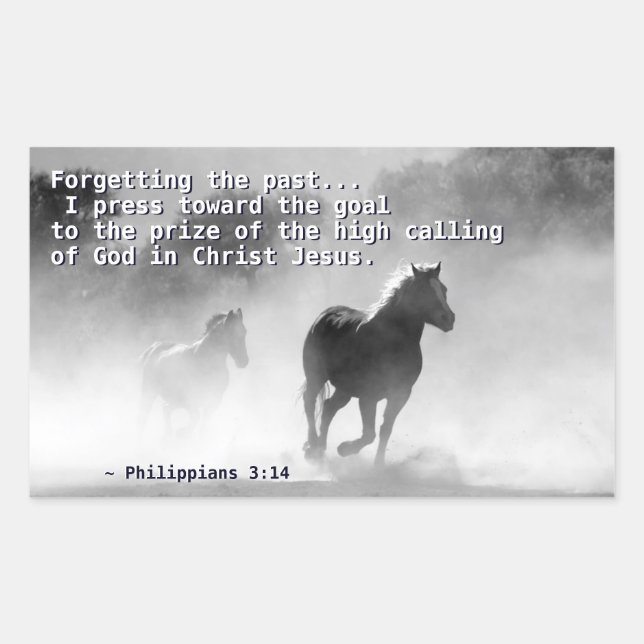 Philippians 3:14 I press towards the goal, Horses Rectangular Sticker (Front)
