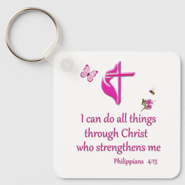 Philippians 4:11 I can do all things Key Ring (Front)