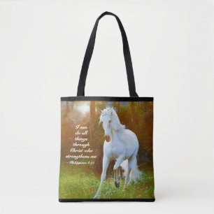 Philippians 4:13 All things through Christ, Horse Tote Bag