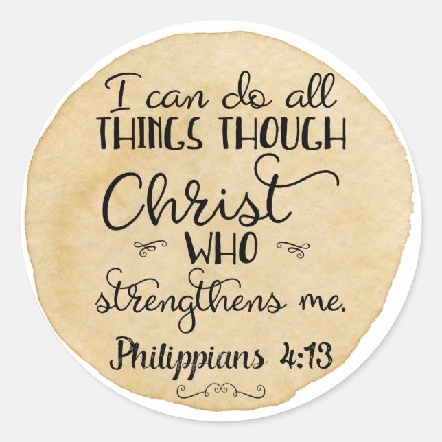 Philippians 4:13 Bible Christian Stickers Gold (Front)