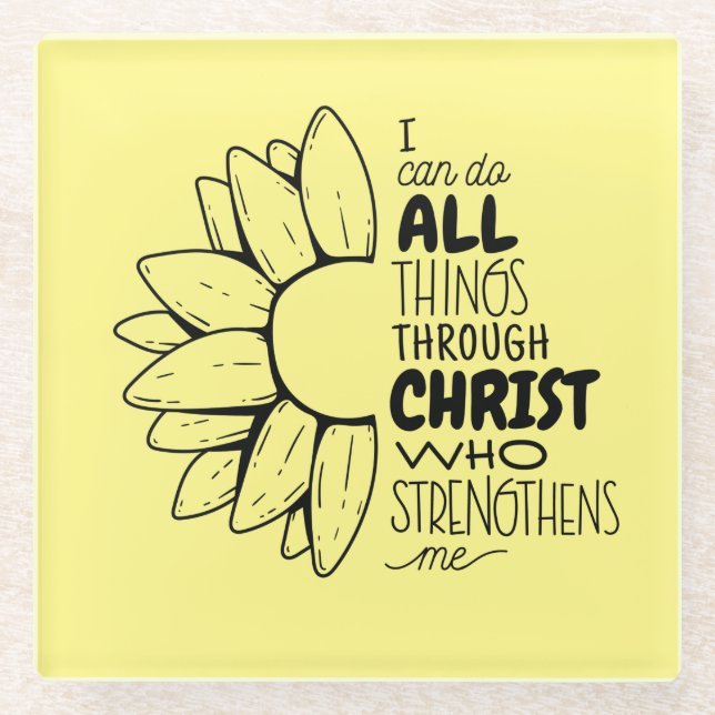 Philippians 4:13 Bible Quote Flower Glass Coaster (Front)