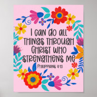Philippians 4:13 Bible Scripture Folk Art Floral