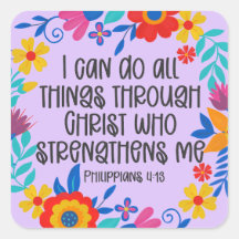 Philippians 4:13 Bible Scripture Folk Art Floral