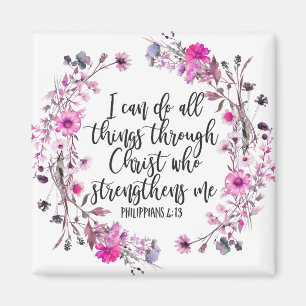 Philippians 4:13 Bible Scripture Pink and Purple Magnet