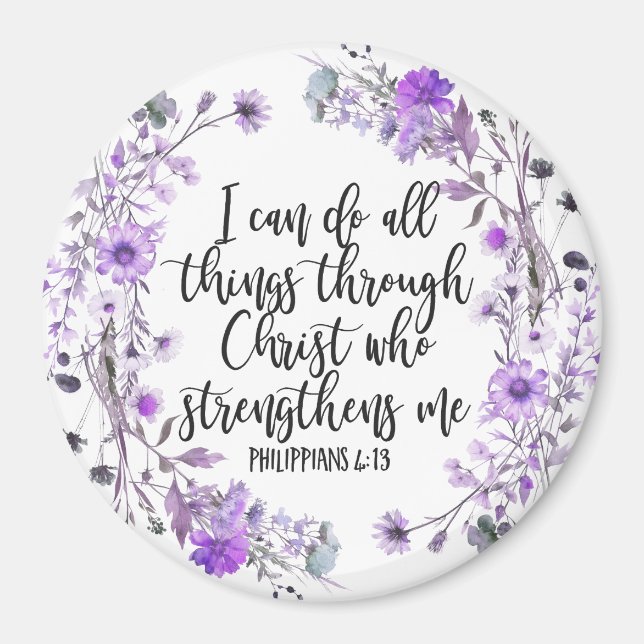 Philippians 4:13 Bible Scripture Purple Lavender Magnet (Front)