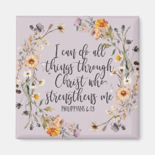 Philippians 4:13 Bible Scripture Verse Floral Boho Magnet