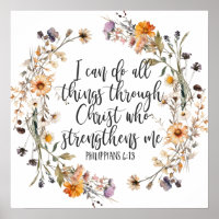 Philippians 4:13 Bible Scripture Verse Floral Boho