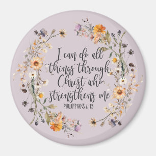 Philippians 4:13 Bible Scripture Verse Floral Magnet