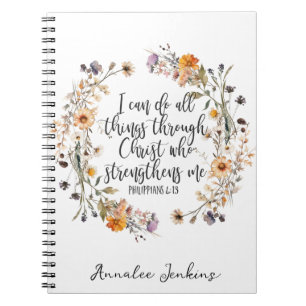 Philippians 4:13 Bible Scripture Verse Floral Notebook