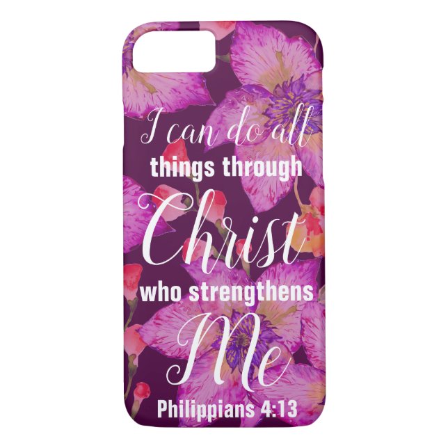 Philippians 4:13 Bible Verse Floral Case-Mate iPhone Case (Back)