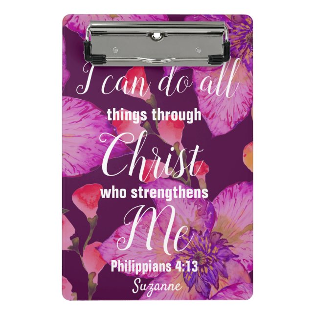 Philippians 4:13 Bible Verse Floral Christian Plan Mini Clipboard (Front)