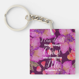 Philippians 4:13 Bible Verse Floral Key Ring