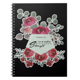Philippians 4:13 Bible Verse Flower Design Notebook