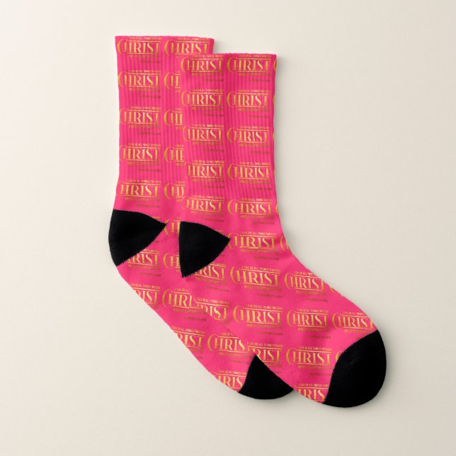 Philippians 4:13 Bible Verse KJV Quote Pink Socks (Pair)