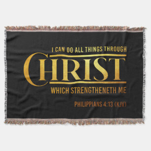 Philippians 4:13 Bible Verse KJV Quote Throw Blanket