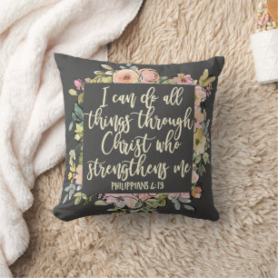 Philippians 4:13 Bible Verse Pretty Pastel Floral Cushion