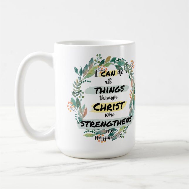 Philippians 4:13 Bible Verse Quote Coffee Mug (Left)