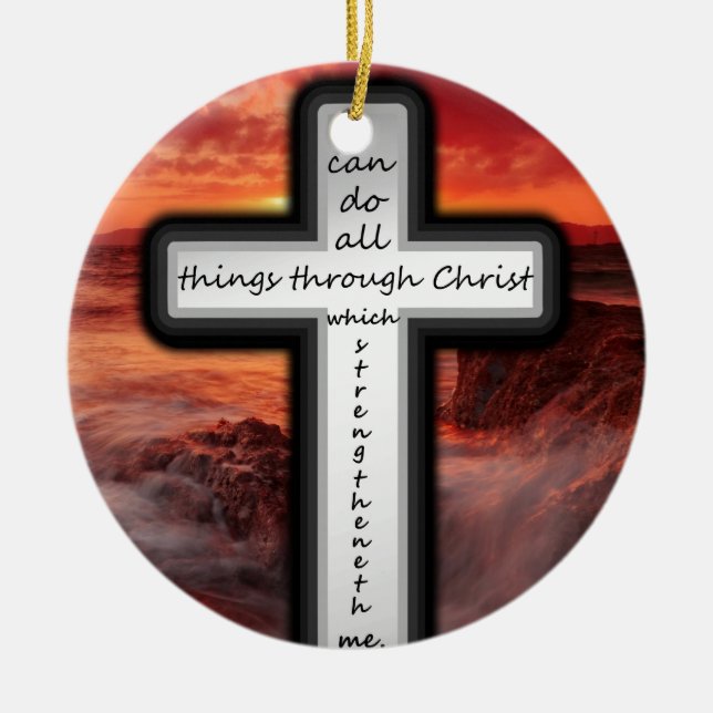 Philippians 4:13 ceramic tree decoration (Front)