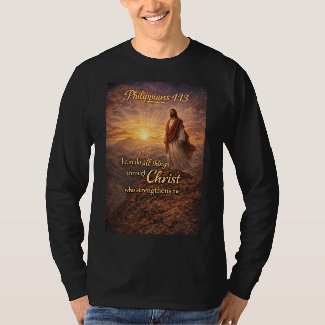 Philippians 4:13 Christian Men's Long Sleeve Tee (Front)