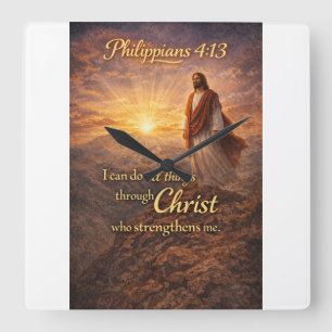 Philippians 4:13 Christian Square Wall Clock