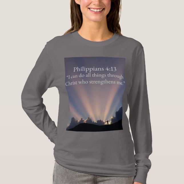 Philippians 4:13 Christian Women's Long Sleeve Tee (Front)