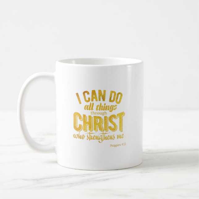 Philippians 4:13 Gold Christiam Coffee Mug (Left)