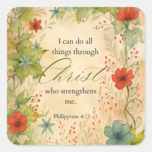 Philippians 4:13 I Can Do All Things Vintage Botan Square Sticker