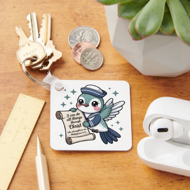 Philippians 4:13 Navy Sailor Hummingbird Keychain (Desk)