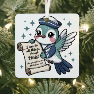 Philippians 4:13 Navy Sailor Hummingbird Ornament