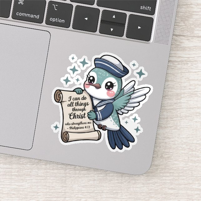 Philippians 4:13 Navy Sailor Hummingbird Sticker (Detail)