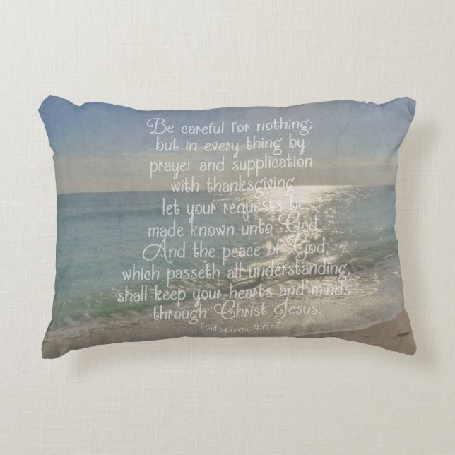 Philippians 4:13 Peace Bible Verse Beach Christian Decorative Cushion (Front)