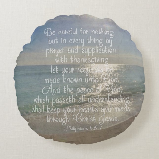 Philippians 4:13 Peace Bible Verse Beach Christian Round Cushion (Front)